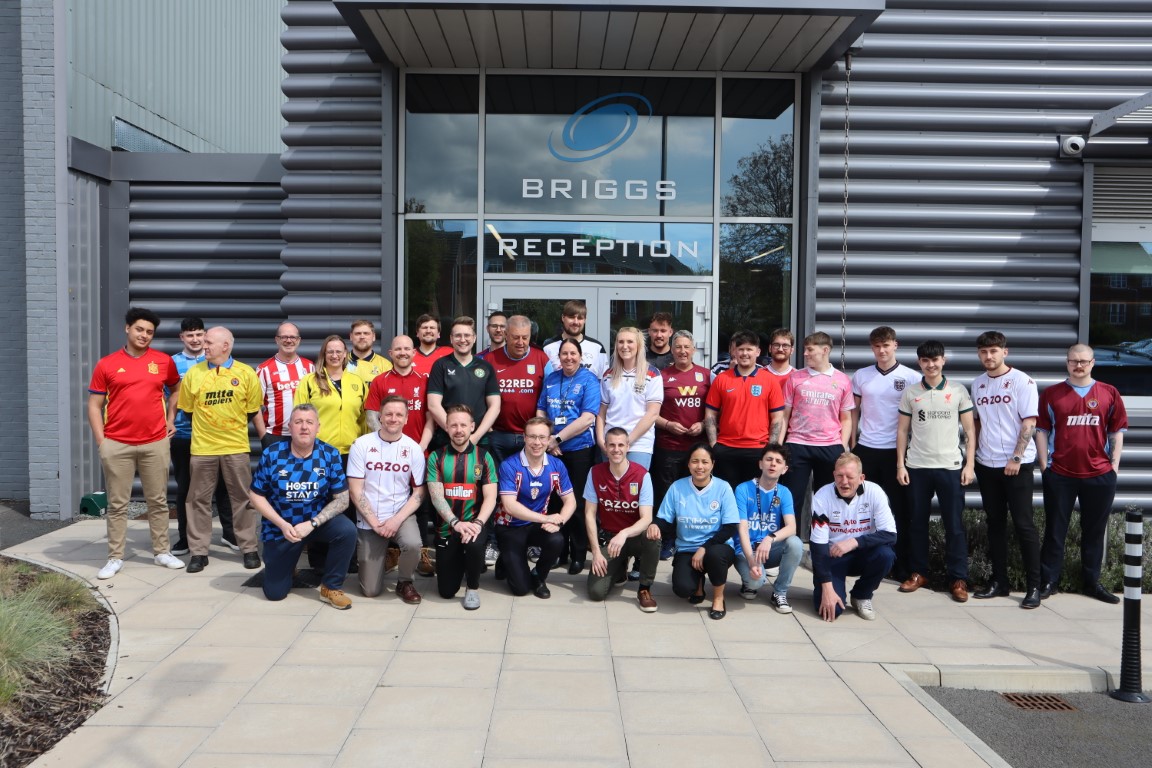 Briggs of Burton and McMillan Coppersmiths celebrate Football Shirt Friday